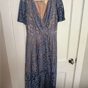 Moulinette Soeurs Blue Midi Gown with V-Neck and Wrap Style